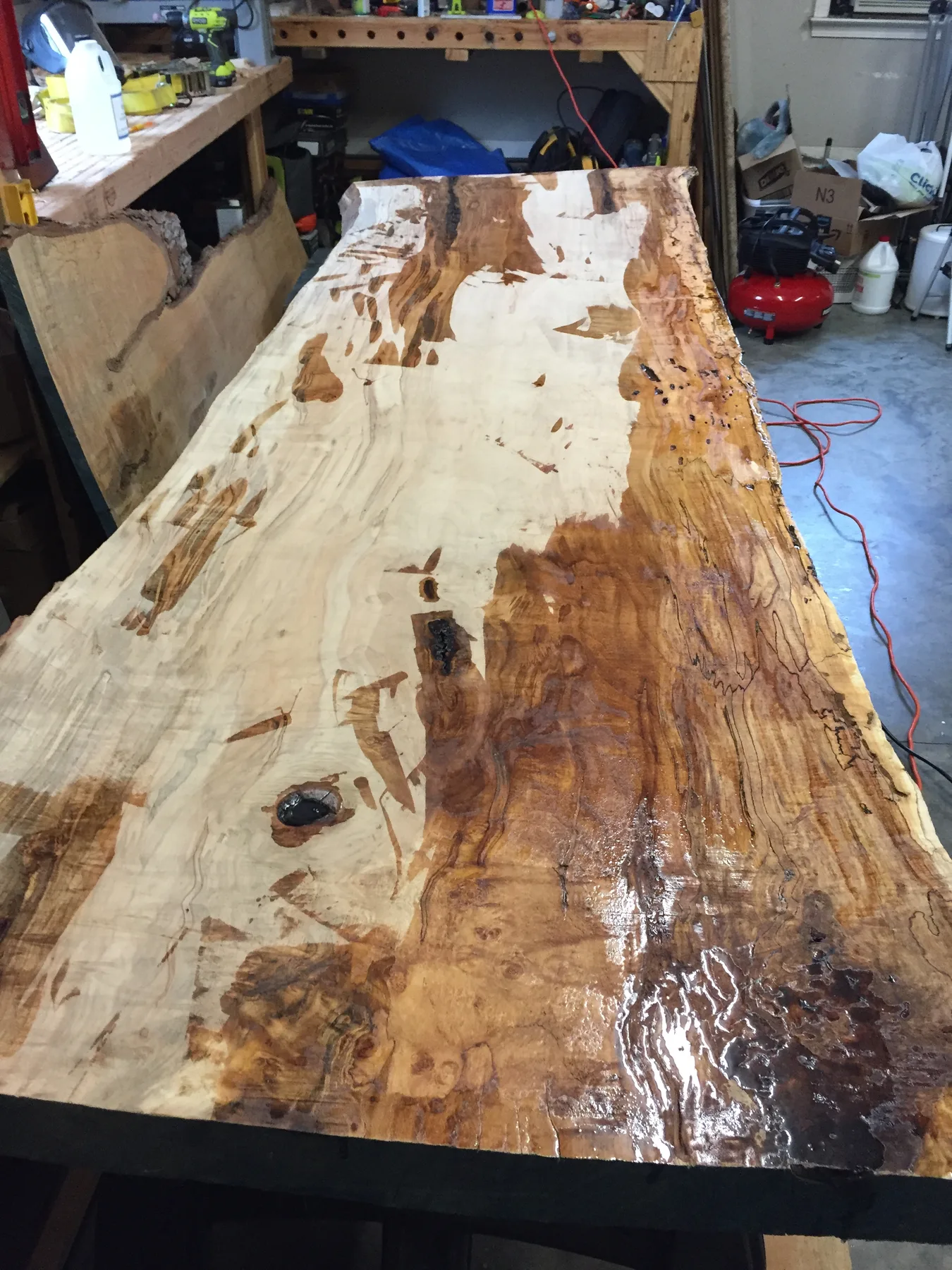 9 foot maple slab table behind the build photo 2