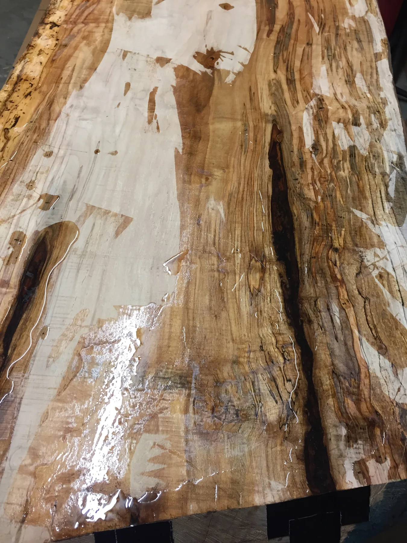 9 foot maple slab table behind the build photo 6