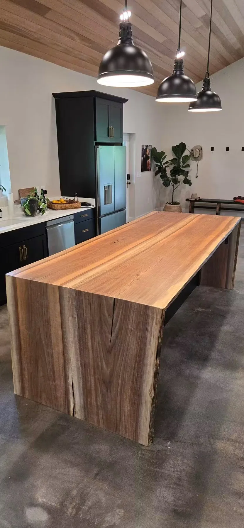 Black Walnut Waterfall Kitchen Island