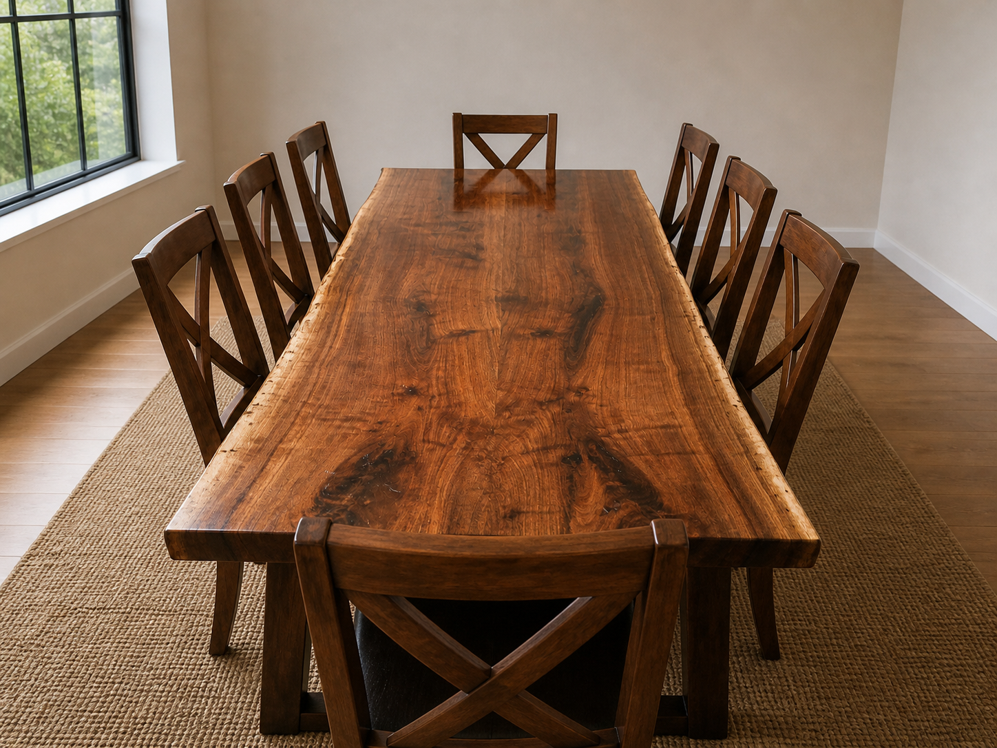 Bookmatched walnut dining table photo 1