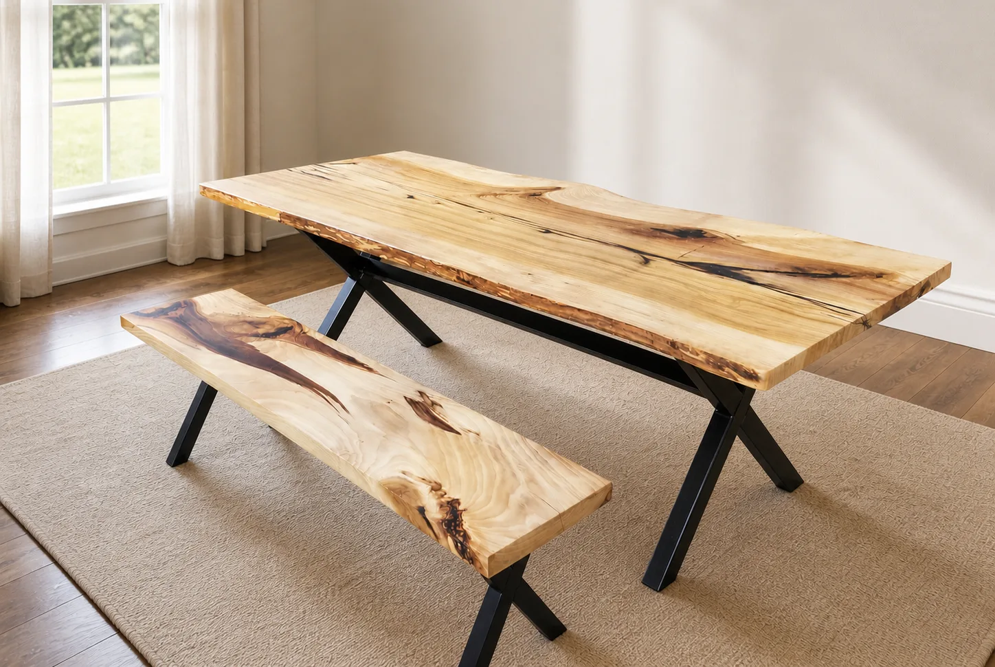9 ft. Rainbow Poplar Dining Table And Matching Bench photo 1