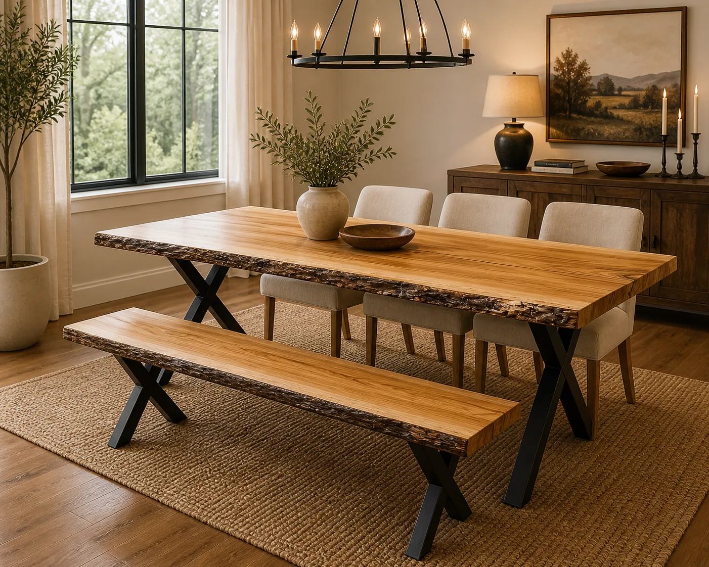 White ash dining table with bench photo 1